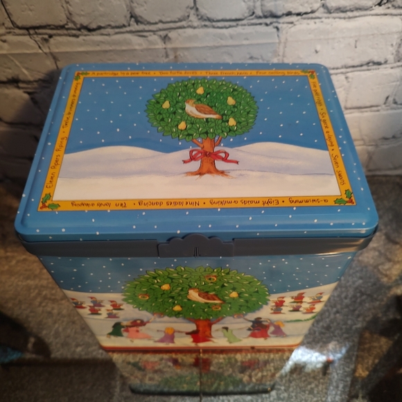 1999 Partridge In A Pear Tree Latching Flip Top Popcorn Tin Olive Can Company - Picture 2 of 11
